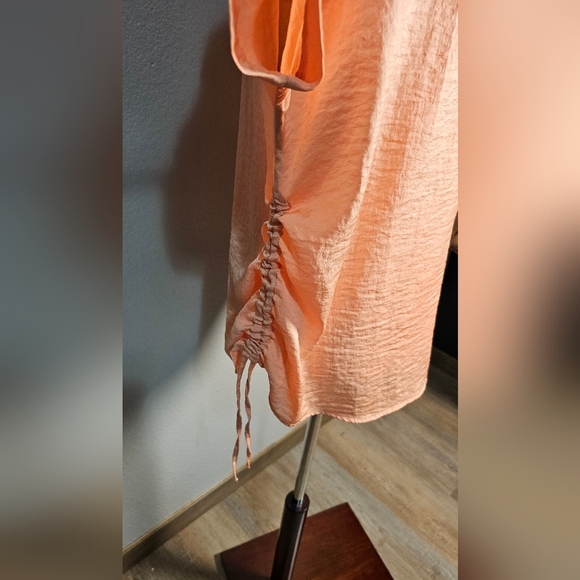 Chicos Peach V-Neck Silky Short Sleeve Blouse - Picture 14 of 16